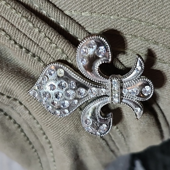 2013 FLEUR-DE-LIS RHINESTONES METAL OLIVE-BROWN POCKET CADET CAP HAT - Picture 14 of 14